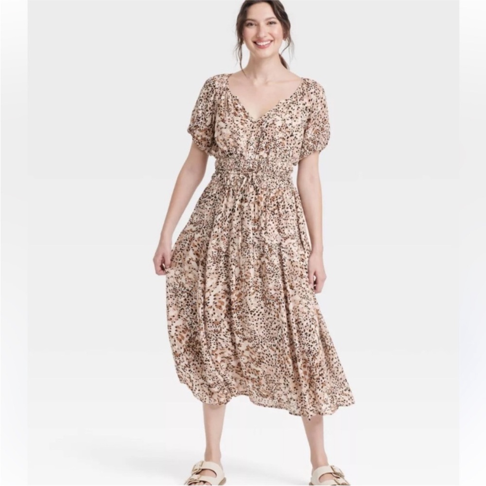 Universal Thread Beige cheetah /leopard  midi Dress